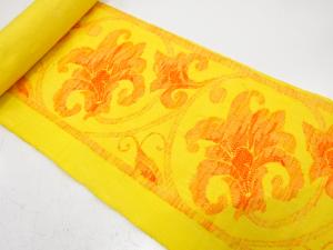 アンティーク　手織り紬　唐花模様織り出し　名古屋帯地反物